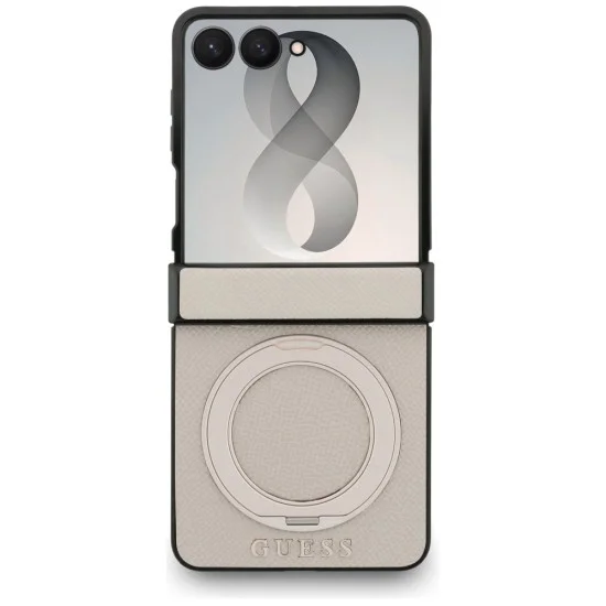 Калъф Guess Ring Stand Grained Classic Logo MagSafe (GUHMZF86PSGRSCLE) - Samsung Galaxy Z Flip8 - Бежов