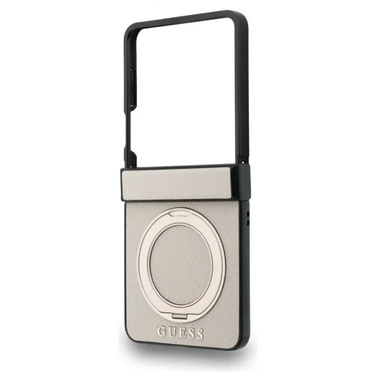 Калъф Guess Ring Stand Grained Classic Logo MagSafe (GUHMZF86PSGRSCLE) - Samsung Galaxy Z Flip8 - Бежов