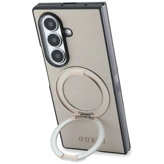 Калъф Guess Ring Stand Grained Classic Logo MagSafe (GUHMZFD86PSGRSCLE) - Samsung Galaxy Z Fold8 Ultra - Бежов