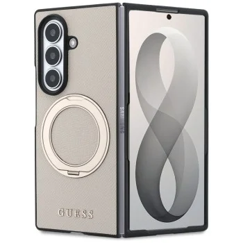 Калъф Guess Ring Stand Grained Classic Logo MagSafe (GUHMZFD86PSGRSCLE) - Samsung Galaxy Z Fold8 Ultra - Бежов
