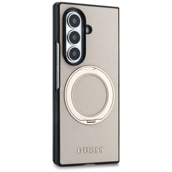 Калъф Guess Ring Stand Grained Classic Logo MagSafe (GUHMZFD86PSGRSCLE) - Samsung Galaxy Z Fold8 Ultra - Бежов