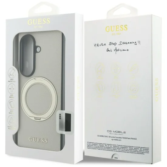 Калъф Guess Ring Stand Grained Classic Logo MagSafe (GUHMZFD86PSGRSCLE) - Samsung Galaxy Z Fold8 Ultra - Бежов
