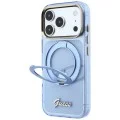 Калъф Guess Ring Stand Script Metal Logo MagSafe (GUHMP18L6HCCMSB) - iPhone 18 Pro / iPhone 17 Pro - Светлосин
