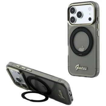 Калъф Guess Ring Stand Script Metal Logo MagSafe (GUHMP18L6HCCMSK) - iPhone 18 Pro / iPhone 17 Pro - Черен