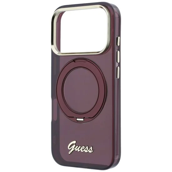 Калъф Guess Ring Stand Script Metal Logo MagSafe (GUHMP18L6HCCMSU) - iPhone 18 Pro / iPhone 17 Pro - Бордо