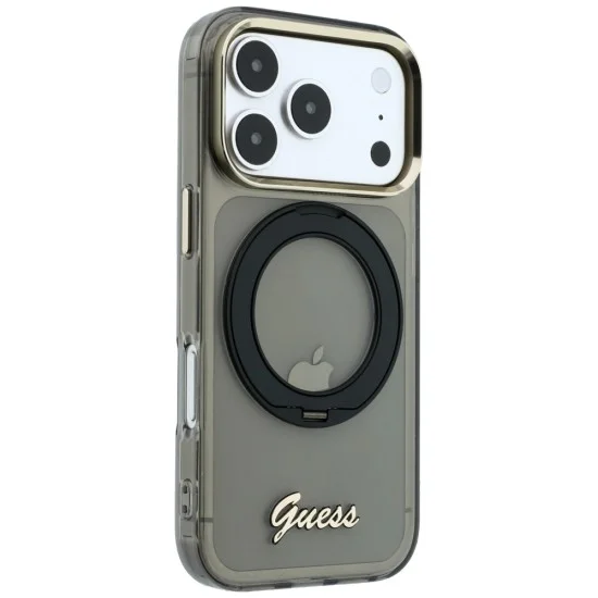 Калъф Guess Ring Stand Script Metal Logo MagSafe (GUHMP18X6HCCMSK) - iPhone 18 Pro Max / iPhone 17 Pro Max - Черен