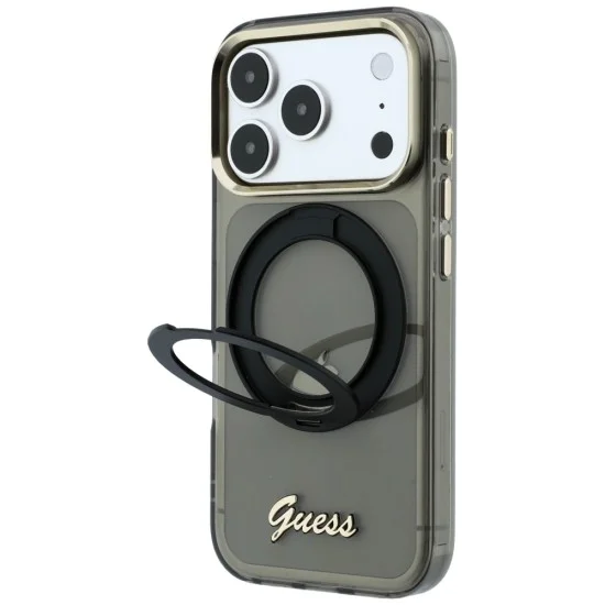 Калъф Guess Ring Stand Script Metal Logo MagSafe (GUHMP18X6HCCMSK) - iPhone 18 Pro Max / iPhone 17 Pro Max - Черен