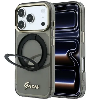 Калъф Guess Ring Stand Script Metal Logo MagSafe (GUHMP18X6HCCMSK) - iPhone 18 Pro Max / iPhone 17 Pro Max - Черен