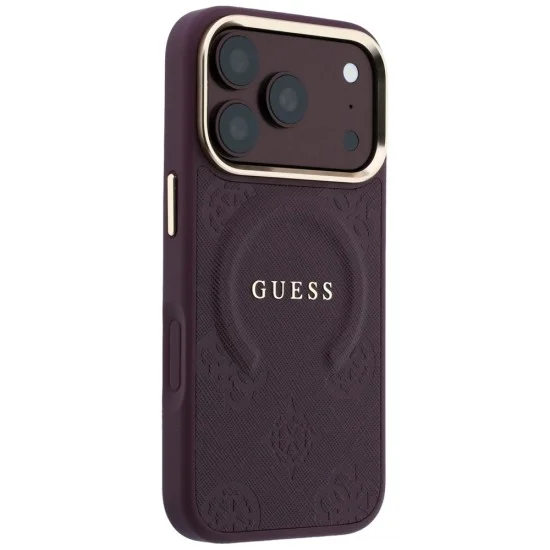Guess - Saffiano Peony & Ring MagSafe (GUHMP18LPSAMSECU) - iPhone 18 Pro / iPhone 17 Pro - Burgundy