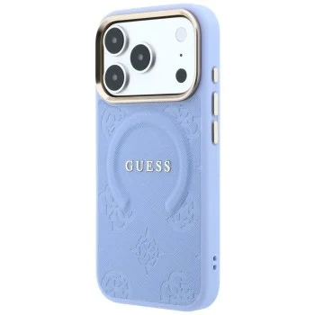 Калъф Guess - Saffiano Peony & Ring MagSafe (GUHMP18XPSAMSECB) - iPhone 18 Pro Max / iPhone 17 Pro Max - Светлосин
