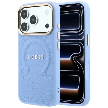 Калъф Guess - Saffiano Peony & Ring MagSafe (GUHMP18XPSAMSECB) - iPhone 18 Pro Max / iPhone 17 Pro Max - Светлосин