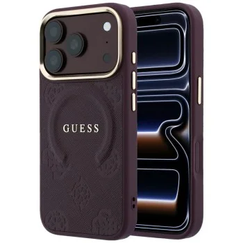 Калъф Guess - Saffiano Peony & Ring MagSafe (GUHMP18XPSAMSECU) - iPhone 18 Pro Max / iPhone 17 Pro Max - Бордо