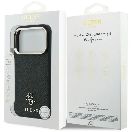 Калъф Guess Saffiano Small 4G Classic MagSafe (GUHMP18X6PSA4DMK) - iPhone 18 Pro Max / iPhone 17 Pro Max - Черен