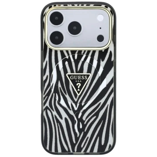 Guess - Zebra Glitter Triangle Logo MagSafe (GUHMP18L6HZPGTLS) - iPhone 18 Pro / iPhone 17 Pro - Silver