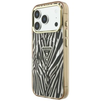 Калъф Guess Zebra Glitter Triangle Logo MagSafe (GUHMP18X6HZPGTLD) - iPhone 18 Pro Max / iPhone 17 Pro Max - Златист