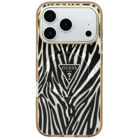 Калъф Guess Zebra Glitter Triangle Logo MagSafe (GUHMP18X6HZPGTLD) - iPhone 18 Pro Max / iPhone 17 Pro Max - Златист