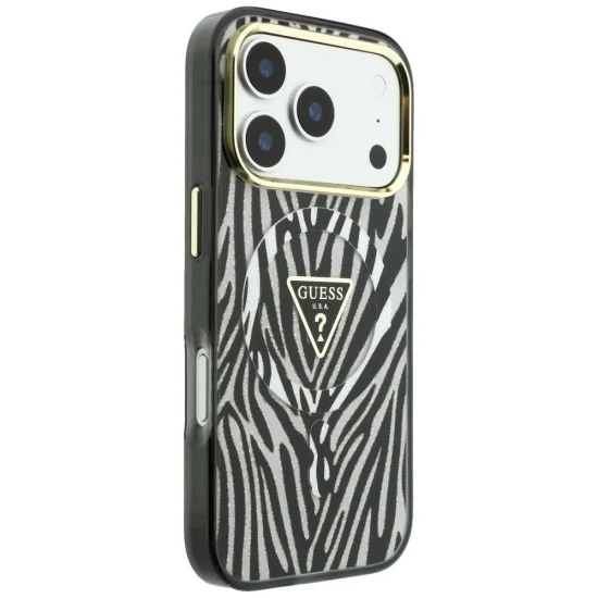 Калъф Guess Zebra Glitter Triangle Logo MagSafe (GUHMP18X6HZPGTLS) - iPhone 18 Pro Max / iPhone 17 Pro Max - Сребрист