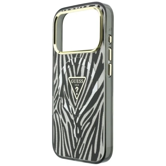 Калъф Guess Zebra Glitter Triangle Logo MagSafe (GUHMP18X6HZPGTLS) - iPhone 18 Pro Max / iPhone 17 Pro Max - Сребрист