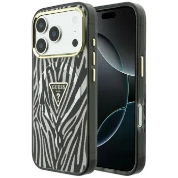 Калъф Guess Zebra Glitter Triangle Logo MagSafe (GUHMP18X6HZPGTLS) - iPhone 18 Pro Max / iPhone 17 Pro Max - Сребрист