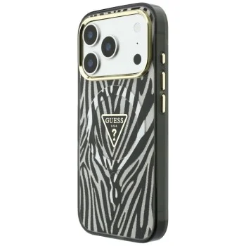 Калъф Guess Zebra Glitter Triangle Logo MagSafe (GUHMP18X6HZPGTLS) - iPhone 18 Pro Max / iPhone 17 Pro Max - Сребрист