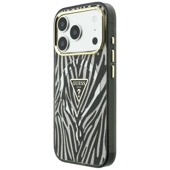 Калъф Guess Zebra Glitter Triangle Logo MagSafe (GUHMP18X6HZPGTLS) - iPhone 18 Pro Max / iPhone 17 Pro Max - Сребрист