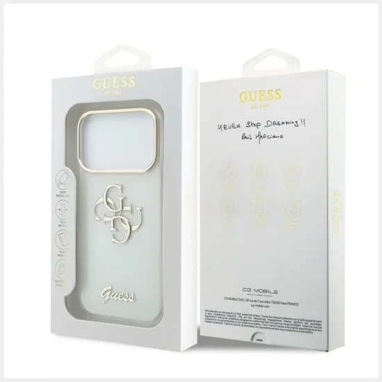Калъф Guess IML 4G Metal Script (GUHCP18L5HC4MLSH) - iPhone 18 Pro / iPhone 17 Pro - Бял