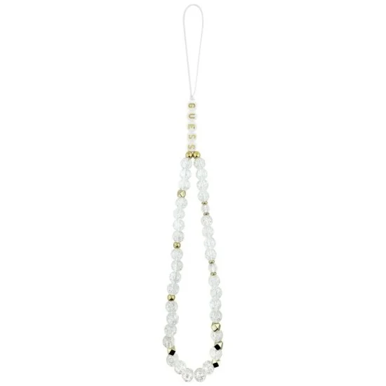 Калъф Guess IML Flowers Electroplated with Pearl Strap MagSafe (GUHMP18LHCPOFPH) - iPhone 18 Pro / iPhone 17 Pro - Бял