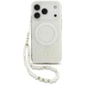 Калъф Guess IML Flowers Electroplated with Pearl Strap MagSafe (GUHMP18XHCPOFPH) - iPhone 18 Pro Max / iPhone 17 Pro Max - Бял