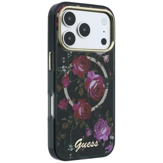Калъф Guess IML Glitter Blossom Roses MagSafe (GUHMP18L6HTBGSLK) - iPhone 18 Pro / iPhone 17 Pro - Черен