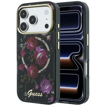 Калъф Guess IML Glitter Blossom Roses MagSafe (GUHMP18L6HTBGSLK) - iPhone 18 Pro / iPhone 17 Pro - Черен