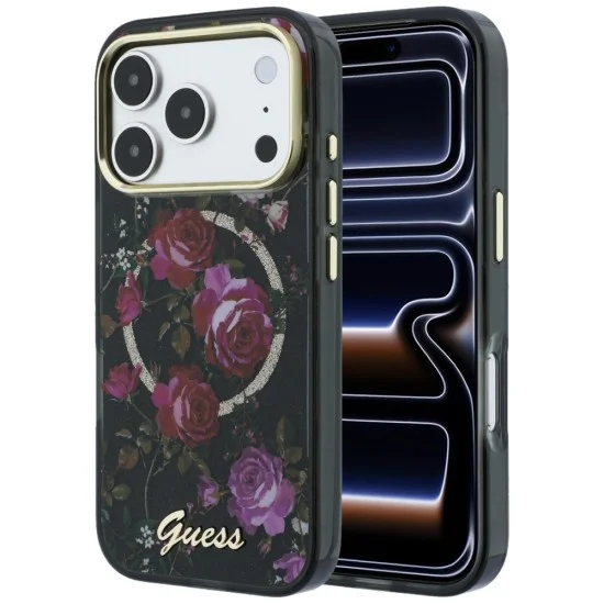 Калъф Guess IML Glitter Blossom Roses MagSafe (GUHMP18L6HTBGSLK) - iPhone 18 Pro / iPhone 17 Pro - Черен
