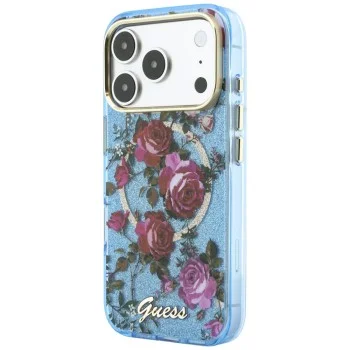 Калъф Guess IML Glitter Blossom Roses MagSafe (GUHMP18X6HTBGSLB) - iPhone 18 Pro Max / iPhone 17 Pro Max - Светлосин