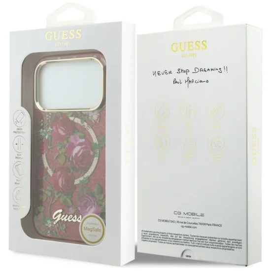 Калъф Guess IML Glitter Blossom Roses MagSafe (GUHMP18X6HTBGSLU) - iPhone 18 Pro Max / iPhone 17 Pro Max - Бордо