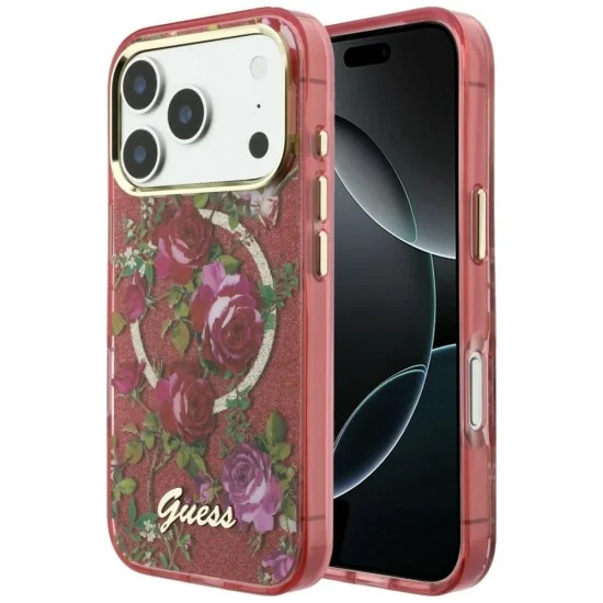 Калъф Guess IML Glitter Blossom Roses MagSafe (GUHMP18X6HTBGSLU) - iPhone 18 Pro Max / iPhone 17 Pro Max - Бордо