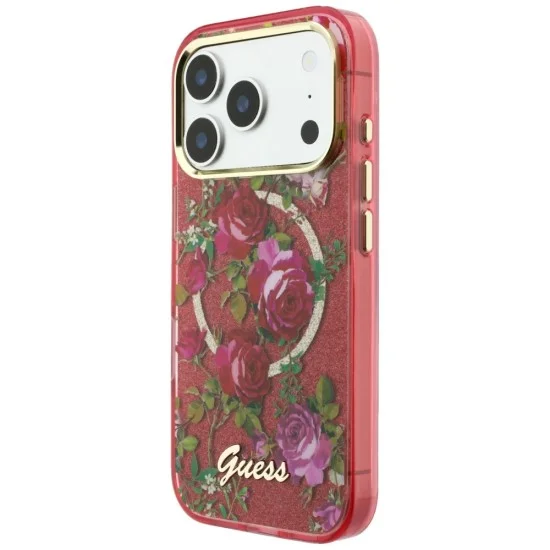 Калъф Guess IML Glitter Blossom Roses MagSafe (GUHMP18X6HTBGSLU) - iPhone 18 Pro Max / iPhone 17 Pro Max - Бордо