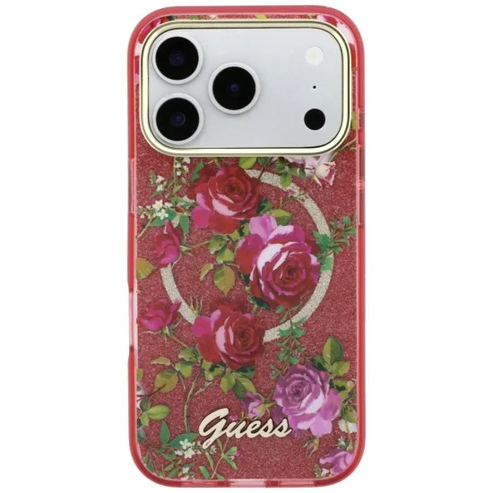 Калъф Guess IML Glitter Blossom Roses MagSafe (GUHMP18X6HTBGSLU) - iPhone 18 Pro Max / iPhone 17 Pro Max - Бордо