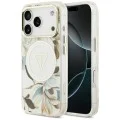 Калъф Guess IML Glitter Flowers Triangle MagSafe (GUHMP18LHFLPEDH) - iPhone 18 Pro / iPhone 17 Pro - Бял