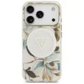 Калъф Guess IML Glitter Flowers Triangle MagSafe (GUHMP18LHFLPEDH) - iPhone 18 Pro / iPhone 17 Pro - Бял