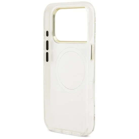 Калъф Guess IML Glitter Flowers Triangle MagSafe (GUHMP18LHFLPEDH) - iPhone 18 Pro / iPhone 17 Pro - Бял