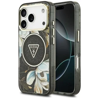 Калъф Guess IML Glitter Flowers Triangle MagSafe (GUHMP18LHFLPEDK) - iPhone 18 Pro / iPhone 17 Pro - Черен