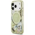 Калъф Guess IML Glitter Flowers Triangle MagSafe (GUHMP18LHFLPEDN) - iPhone 18 Pro / iPhone 17 Pro - Зелен