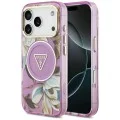 Калъф Guess IML Glitter Flowers Triangle MagSafe (GUHMP18LHFLPEDU) - iPhone 18 Pro / iPhone 17 Pro - Лилав