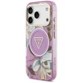 Калъф Guess IML Glitter Flowers Triangle MagSafe (GUHMP18LHFLPEDU) - iPhone 18 Pro / iPhone 17 Pro - Лилав