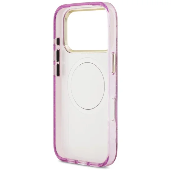 Калъф Guess IML Glitter Flowers Triangle MagSafe (GUHMP18LHFLPEDU) - iPhone 18 Pro / iPhone 17 Pro - Лилав