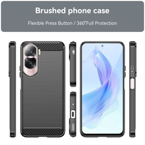 Калъф за Honor 90 Lite - Carbon Silicone - Черен