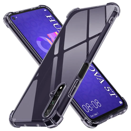 Калъф за Huawei Nova 5T / Honor 20 - Techsuit - Удароустойчив Clear Silicone - Опушено Черен