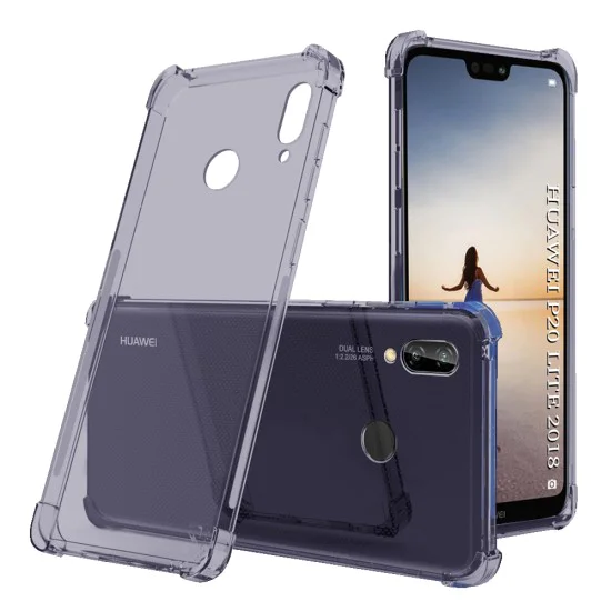 Калъф за Huawei P20 Lite - Techsuit - Удароустойчив Clear Silicone - Опушено Черен