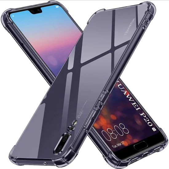 Калъф за Huawei P20 - Techsuit - Удароустойчив Clear Silicone - Опушено Черен
