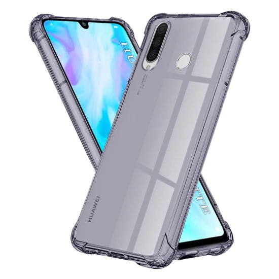 Калъф за Huawei P30 Lite / P30 Lite New Edition - Techsuit - Удароустойчив Clear Silicone - Опушено Черен