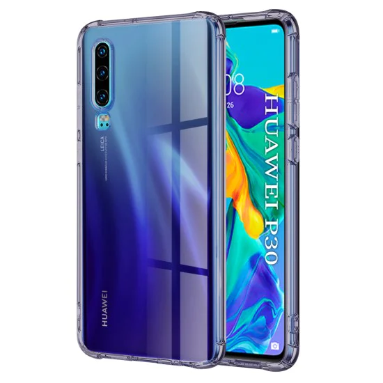 Калъф за Huawei P30 - Techsuit - Удароустойчив Clear Silicone - Опушено Черен